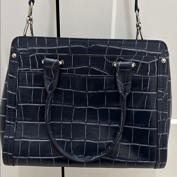 Coach (EUC) Swagger Frame Satchel in Navy Blue Crocodile-Embossed Leather - Picture 9 of 17